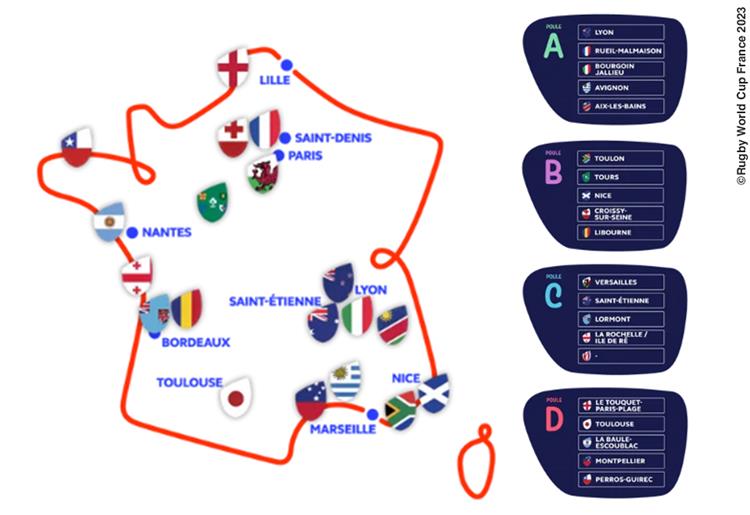 Carte camps de base coupe du monde rugby 2023