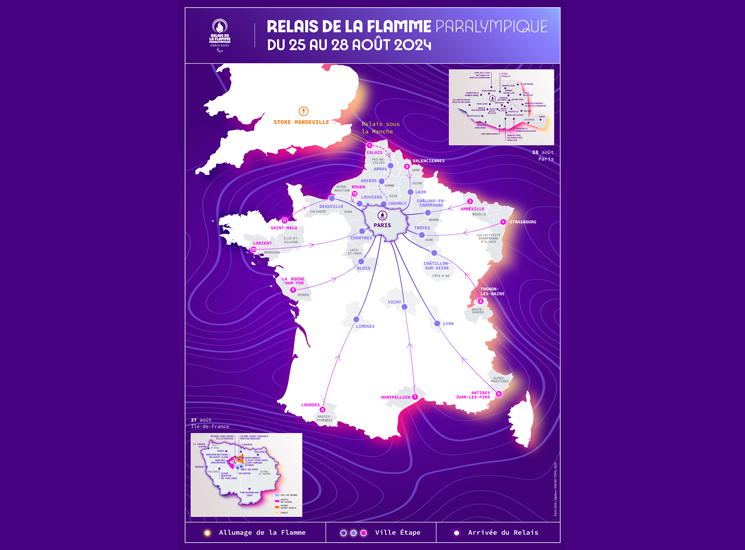 Carte parcours flamme paralympique JOP 2024