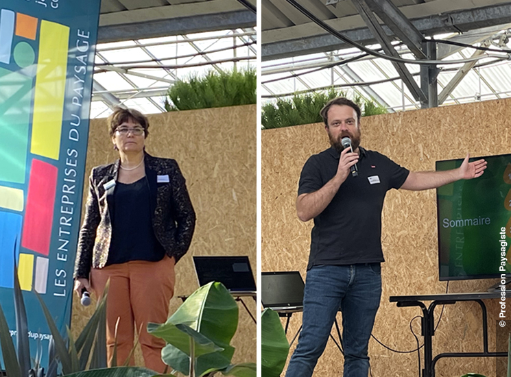 Barbara Dekeyser, gérante de l'entreprise de paysage Salvia Conseil et Benjamin Thinon, ingénieur écologue